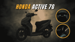 a black scooter with yellow text